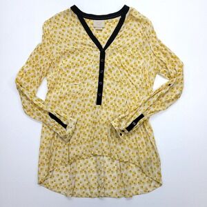 Anthropologie‎ Vanessa Virginia Blouse Womens 4 Yellow Black Pleated Tunic Boho